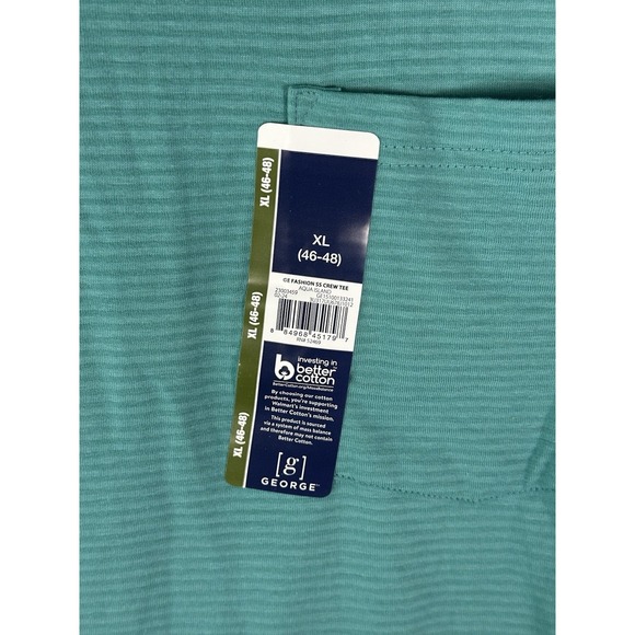 GEORGE Pocket Tee NWT Mens XL Crew Neck Short Sleeve Teal Striped T Shirt - Picture 3 of 9